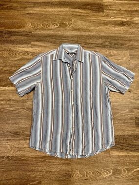 Indigo Palms by Tommy Bahama Striped Tencel Button Up Shirt Men’s Large